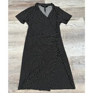 Norma Kamali Baby Dot Faux Wrap Dress Black White Polka Dot Size Large